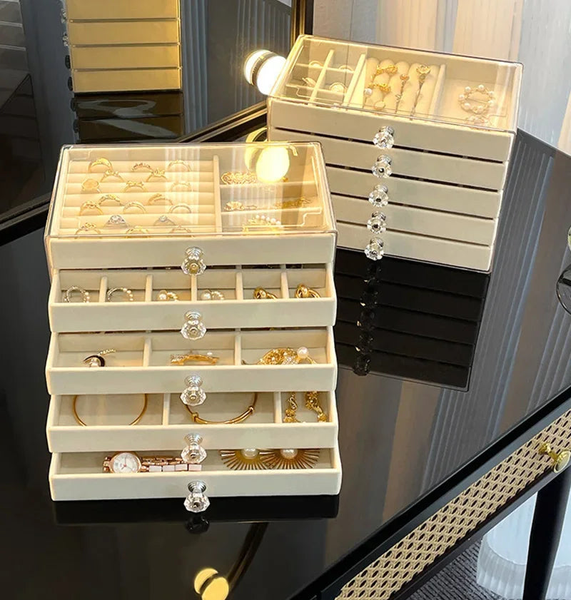 5 Layers Desktop Jewelry Drawer Large Capacity Earrings Ring Necklace Storage Organizer Display Stand