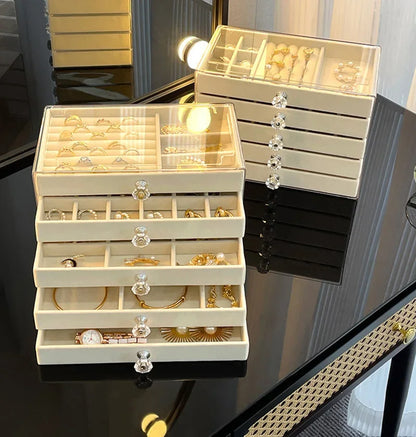 5 Layers Desktop Jewelry Drawer Large Capacity Earrings Ring Necklace Storage Organizer Display Stand