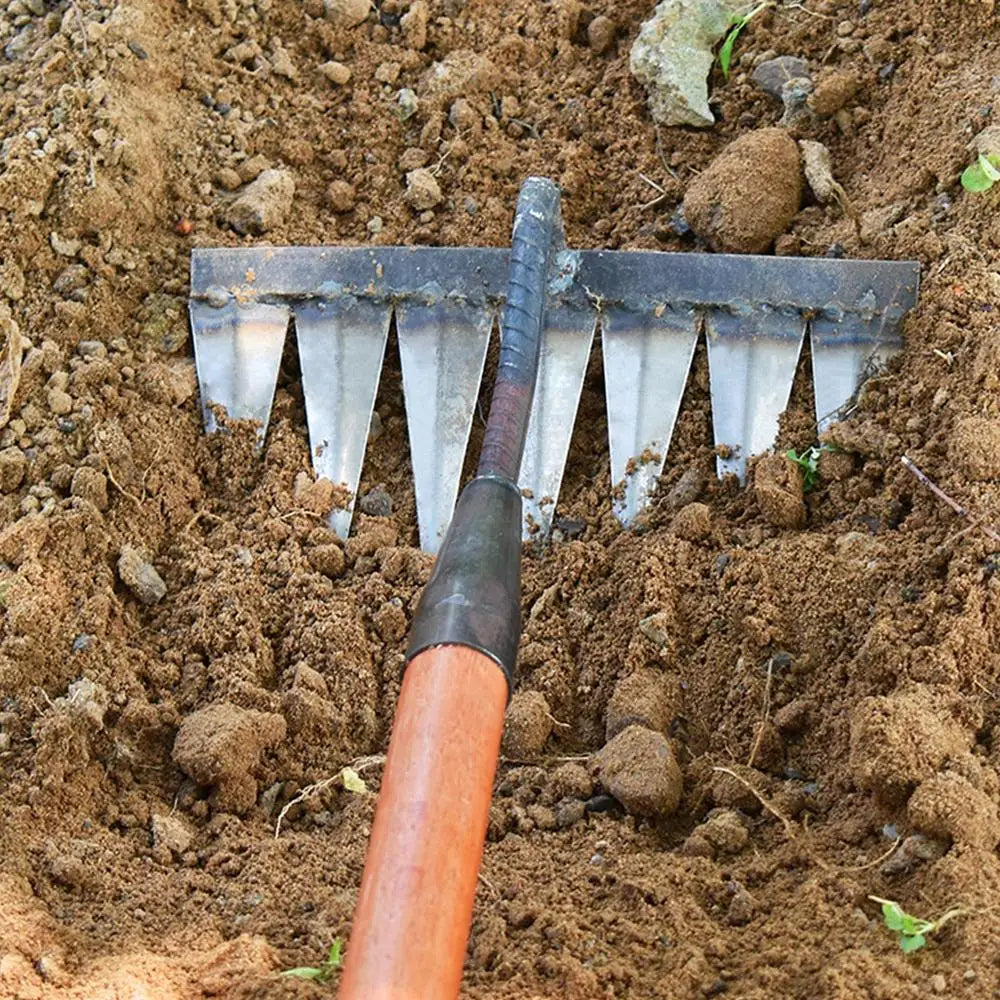 4/5/6/7 Teeth Carbon Steel Garden Hand Rake Farm Tool Weeding Scarifier Agricultural Nail Harrow Metal Harrow Garden WeedingTool