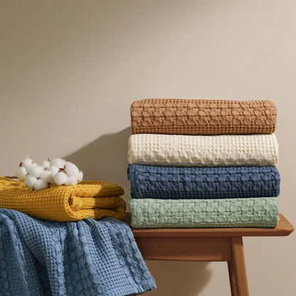 Lightweight Cotton Waffle Blanket King Size 108x90, Soft & Breathable Summer Bedding, Aesthetic Home Decor