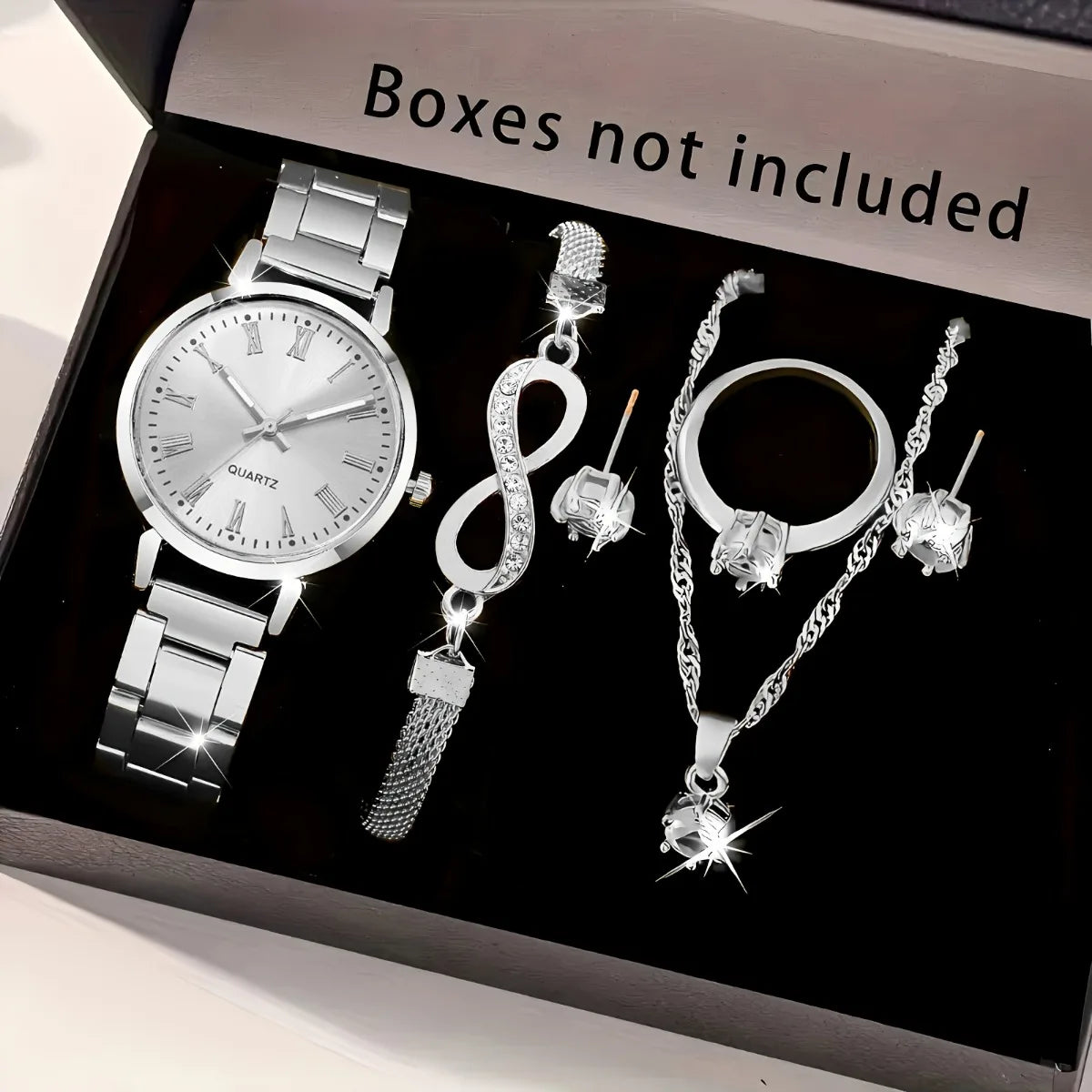 6pcs/set Elegant Women Quartz Watch Fashion Simple Dial Ladies Wristwatch Rhinestone Jewelry Set Relogio Feminino（Without Box）