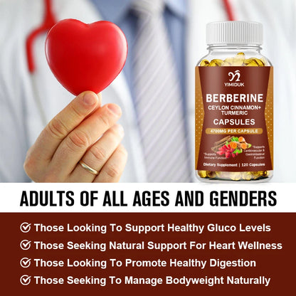 Yimiduk Berberine Capsules, with Ceylon Cinnamon, for Weight Management Aid, Cardiovascular & Gastrointestinal & Brain Function