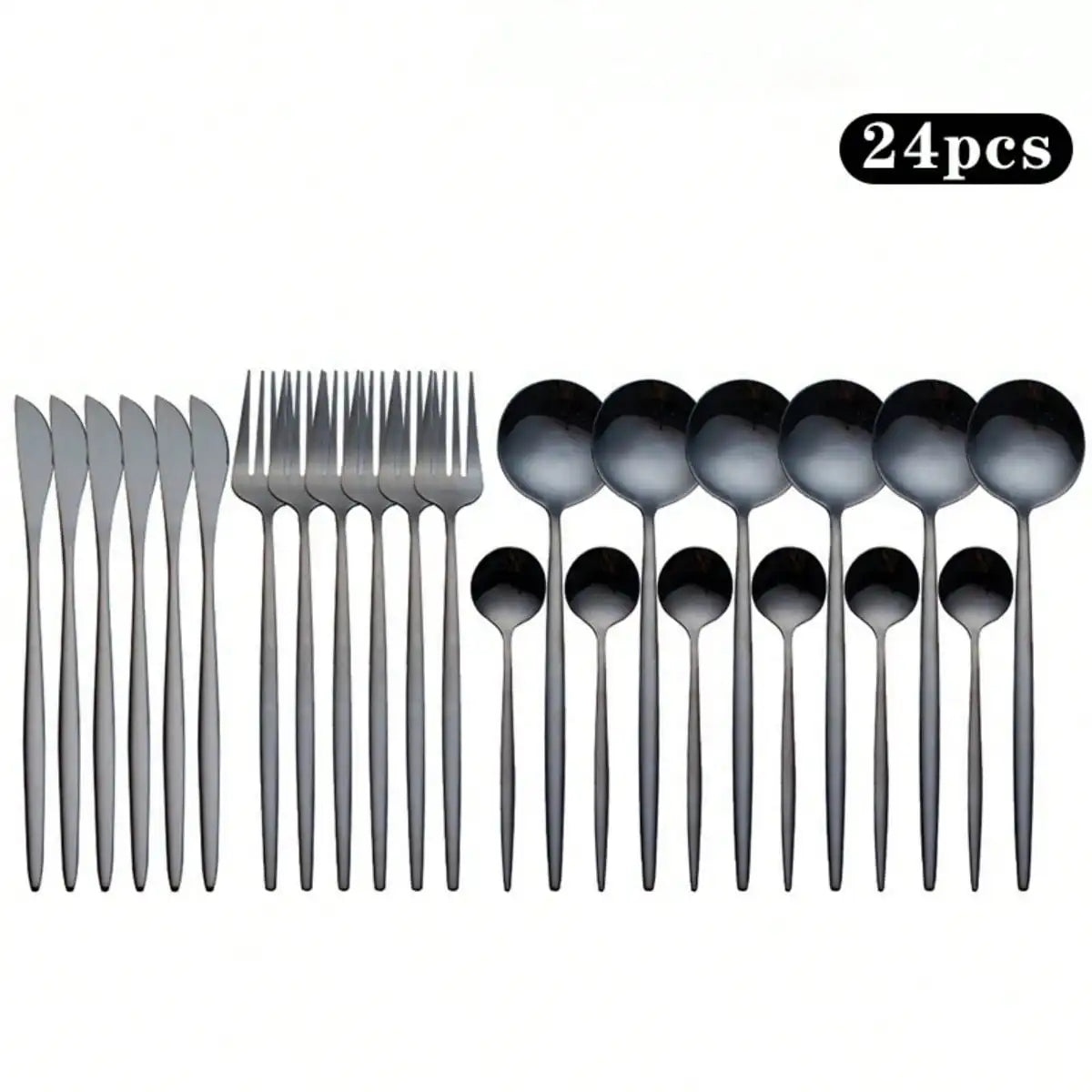 Gold/Black, Stainless Steel Knife, Fork And Spoon 24-Piece Cutlery Set, Including Fork Spoon Knife And Coffee Spoon, Dinner Fork