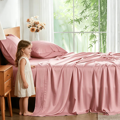 Extra Deep Bamboo Cooling Bedding, Breathable And Cooling Hotel Luxury Bed Sheets Set for Child, Easy And Secure Fit - Soft, Wrinkle Free And Comfy Kids Sheet with 15" Deep Pocket, Ultra-Soft And Machine Washable Bedding, Kid