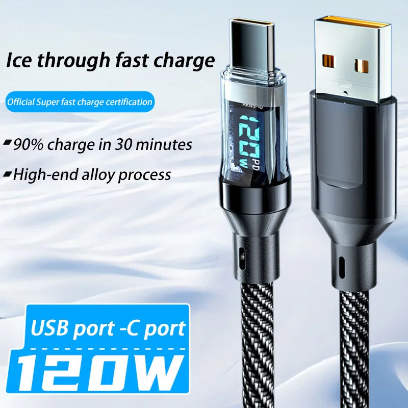 120W Dual USB C Digital Display Cable PD Fast Charging USB Type C to Type-C Cable For iPhone 17 Pro Max Plus Xiaomi Macbook iPad