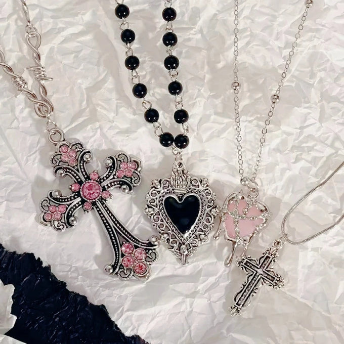 Y2K Cross & Heart Pendant Necklace — product image
