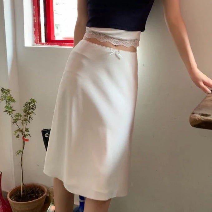 Ruffled Satin A-Line Skirt
