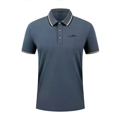 Summer men's 100% polyester fashion Milan print casual knight stripe lapel short-sleeved shirt polo shirt top