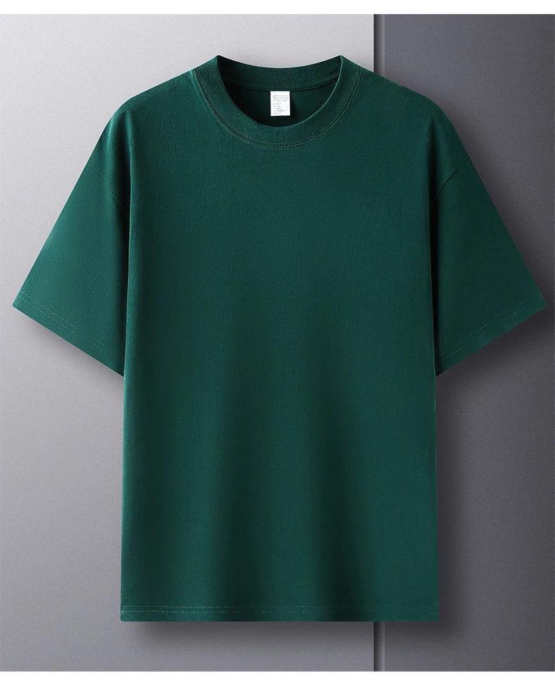 High quality 100% cotton short sleeve men's T-shirt summer round neck loose casual solid color plus size breathable top women