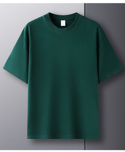 High quality 100% cotton short sleeve men's T-shirt summer round neck loose casual solid color plus size breathable top women
