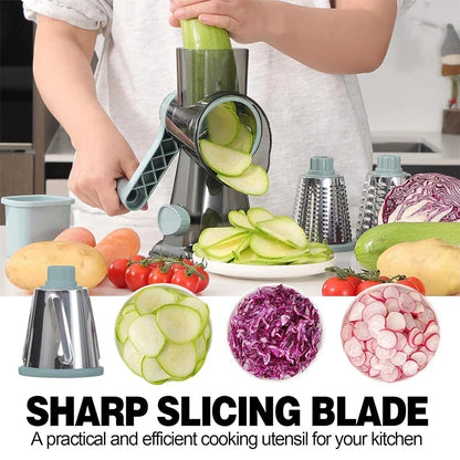 2025 3-in-1 Rotary Cheese Grater Multifunctional Manual Veg Slicer Nut Grinder Kitchen Essential Tool