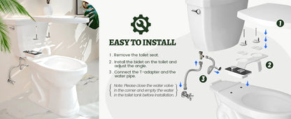 Bidet Toilet Seat Attachment Ultra-thin Non-electric Self-cleaning Dual Nozzles Frontal & Rear Wash Cold Water Personal Hygiene