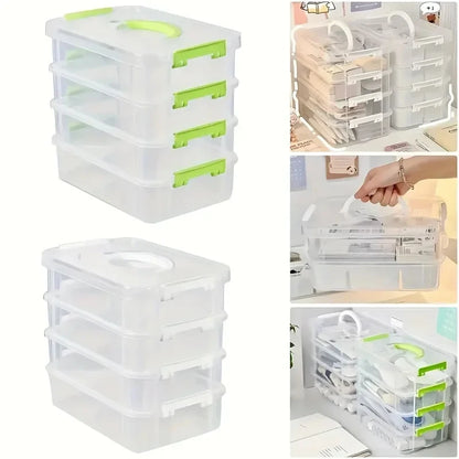 4-Layer Transparent Plastic Storage Box, Cover Partitioned Drawer Organizer, Building Block Portable Storage Case