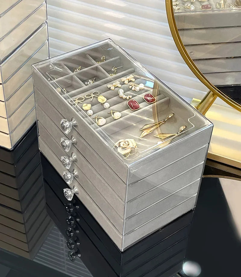 5 Layers Desktop Jewelry Drawer Large Capacity Earrings Ring Necklace Storage Organizer Display Stand