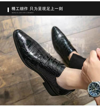 Mens Brown Crocodile Embossed Leather Dress Shoes Pointed Toe Lace Up Oxfords Formal Business Office Wedding Party Wear Comforta
