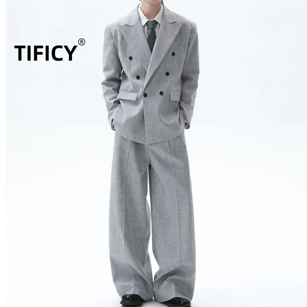 Suit Set Vintage V-neck Blazers Set Men's Classic Texture Suit Jacket Loose Fitting Trousers Casual Pants High-end Autumn