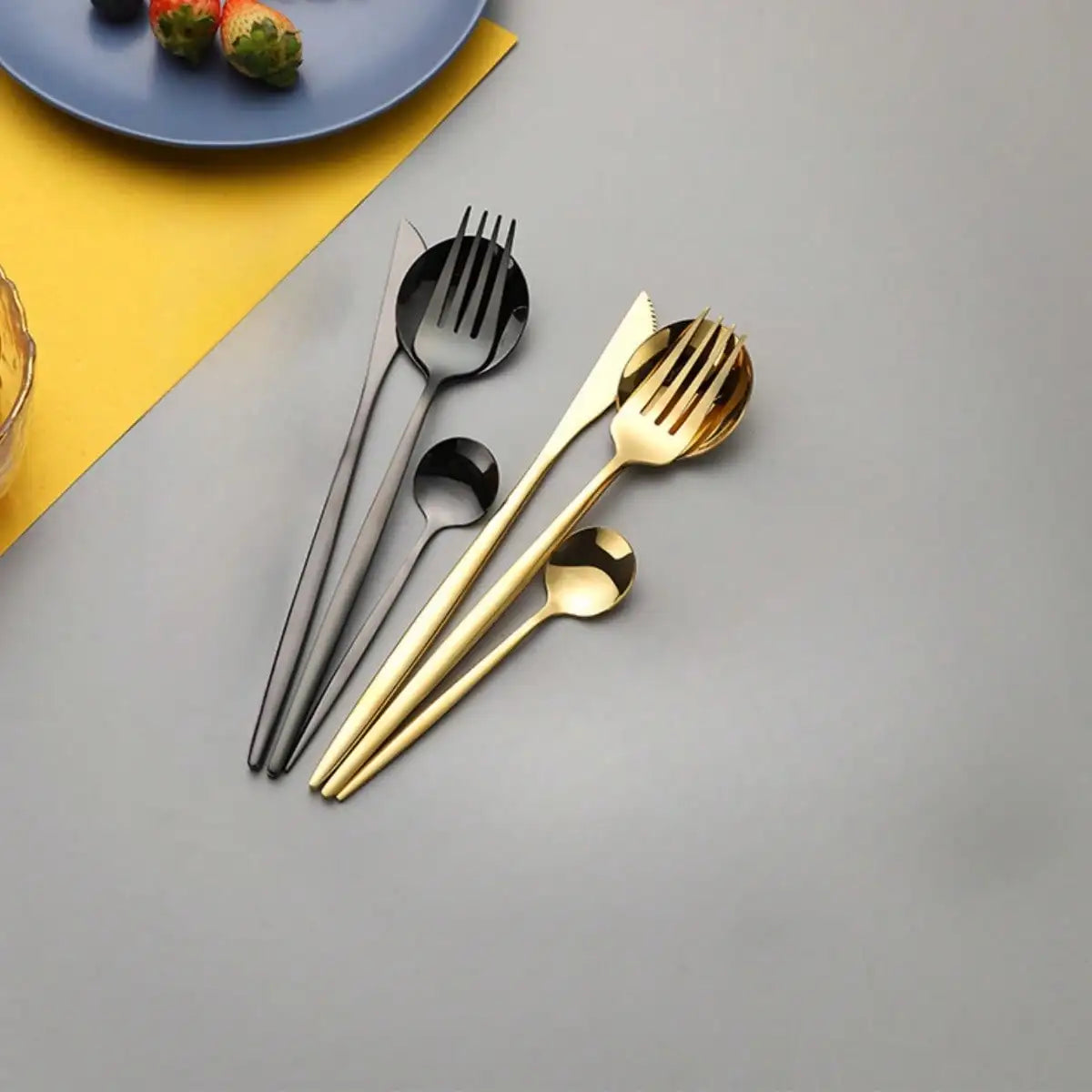Gold/Black, Stainless Steel Knife, Fork And Spoon 24-Piece Cutlery Set, Including Fork Spoon Knife And Coffee Spoon, Dinner Fork