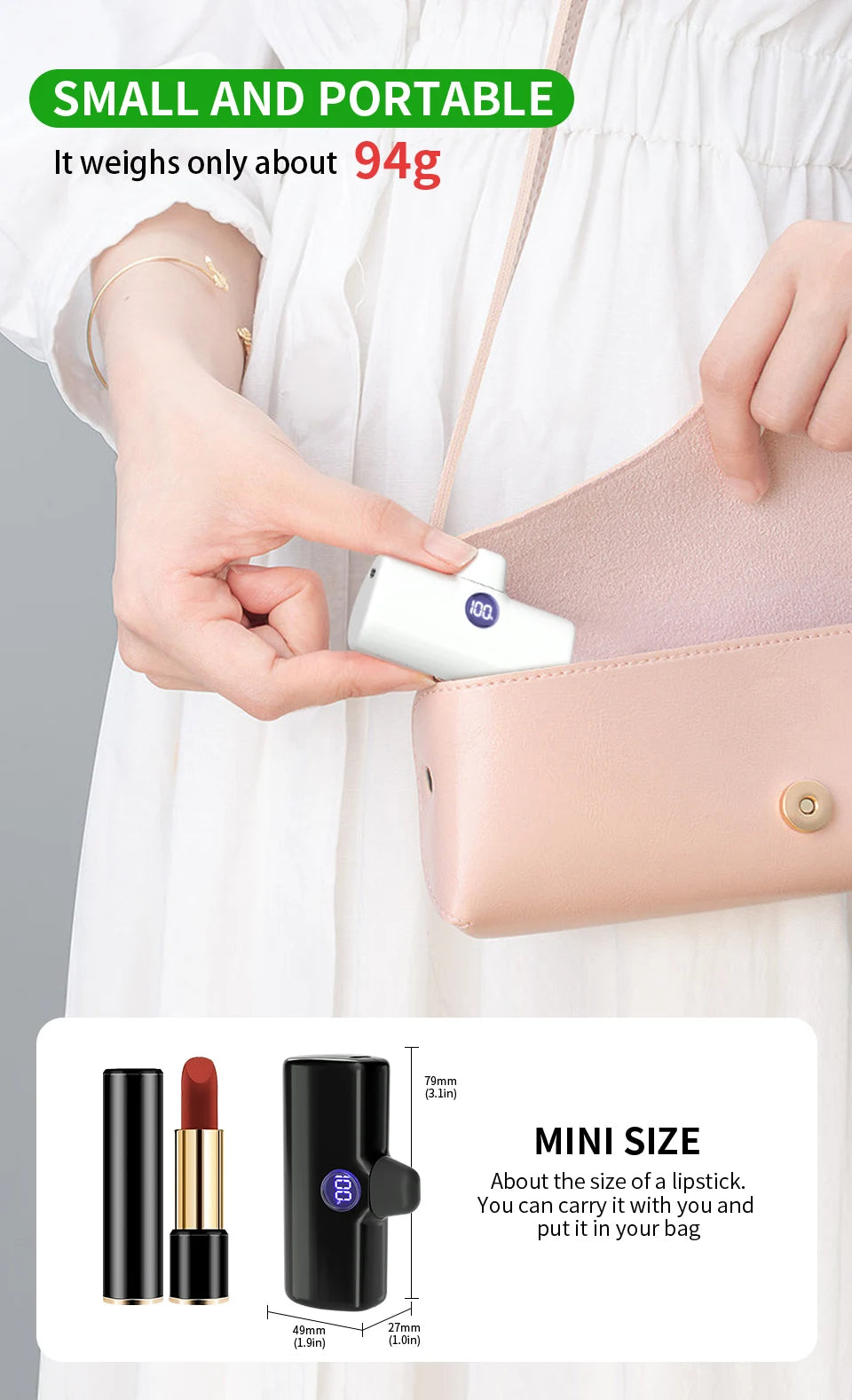 Fast Charge Portable Charger for iPhone Samsung Xiaomi Compact External Spare Battery Built-in Plug PD Fast Charging Power Bank