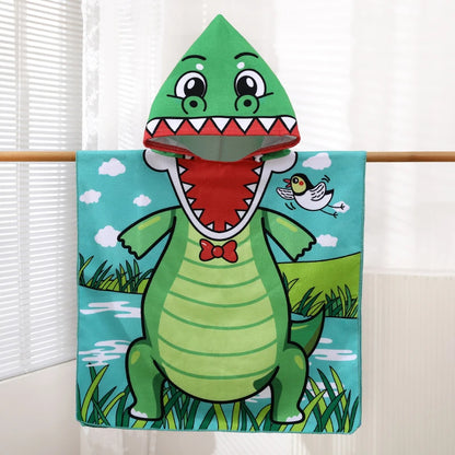 1 Pack of Cartoon Hooded Poncho Bath Towels for Children Aged 2-7, Made of Polyester Fiber with Strong Water Absorption, Cartoon-Themed Bath Towel, Suitable for Beach Trips, Bathroom Supplies