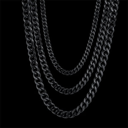 3/5/7/9/11mm Men's Silver Color Necklace Stainless Steel Cuban Link Chain for Mens Womens Basic Black Gold Tone Chokers
