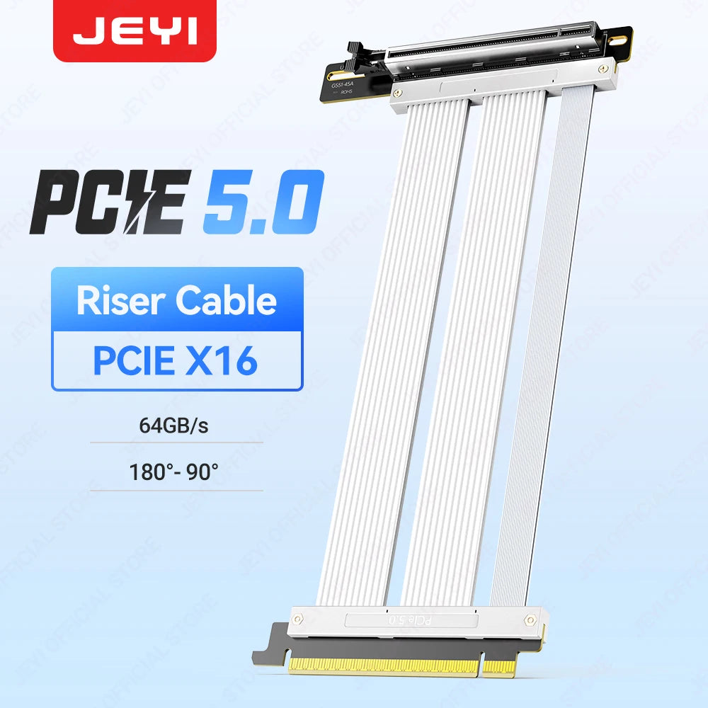 JEYI PCIe 5.0 X16 Riser Cable - 90° GPU Extension for RTX 5090/4090 & RX 7900 XTX, Mining Rig, WRX80/TRX40, 15cm/18cm/20cm/30cm