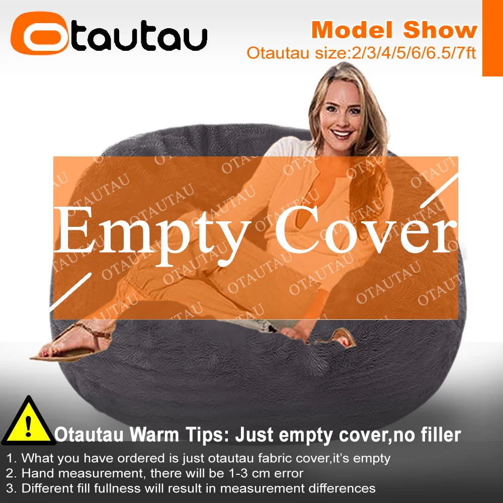 OTAUTAU Adults  Children Fluffy Faux Fur Bean Bag Pouf Cover without Filler Beanbag Puff Salon Ottoman Corner Seat Sac DD003