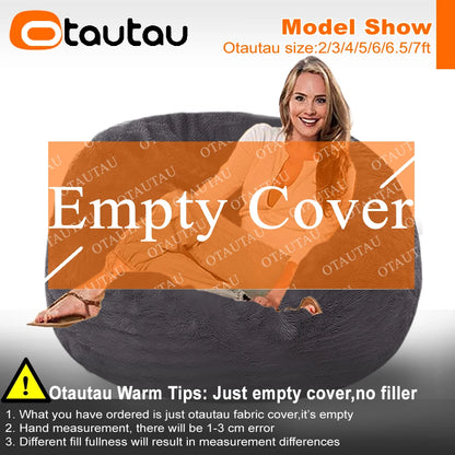 OTAUTAU Adults  Children Fluffy Faux Fur Bean Bag Pouf Cover without Filler Beanbag Puff Salon Ottoman Corner Seat Sac DD003