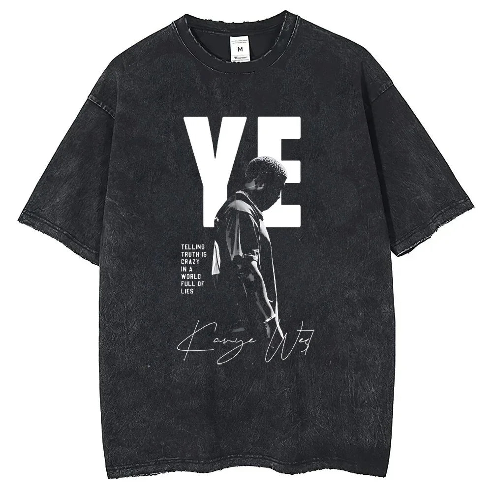 Rapper Kanye West Late Registration Tour 2005 Vintage Man Short Sleeve Tee Washing T Shirt Hip Hop Streetwear T-shirts