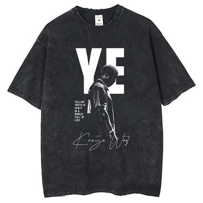 Rapper Kanye West Late Registration Tour 2005 Vintage Man Short Sleeve Tee Washing T Shirt Hip Hop Streetwear T-shirts