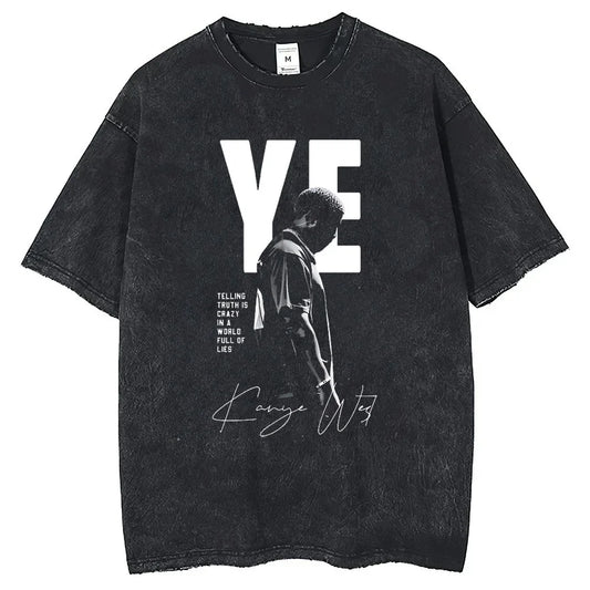 Rapper Kanye West Late Registration Tour 2005 Vintage Man Short Sleeve Tee Washing T Shirt Hip Hop Streetwear T-shirts