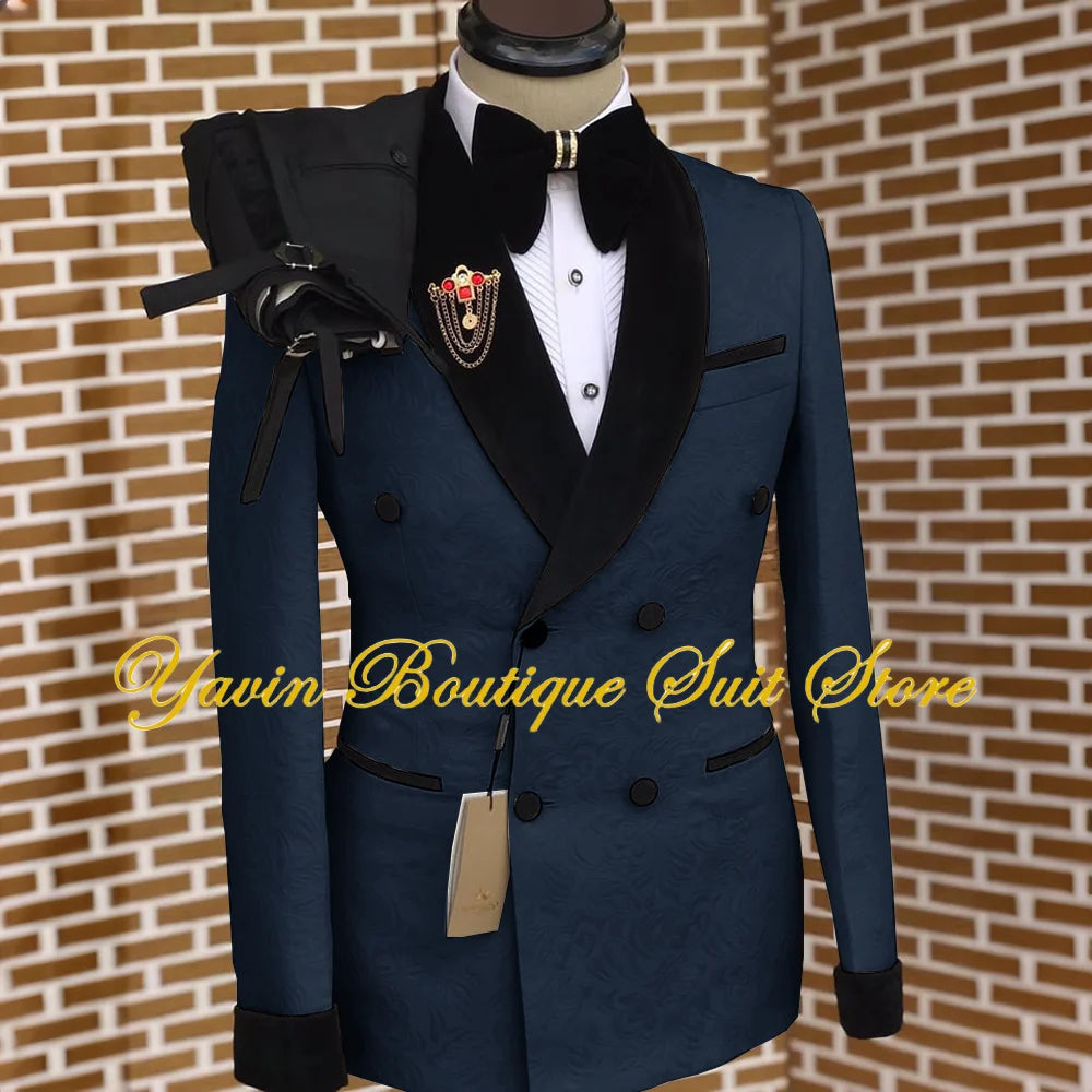 Men's 2 Pieces Suit Floral Set Double Breasted Shawl Lapel Jacket Formal Blazer Pants for Wedding Prom Dinner Party