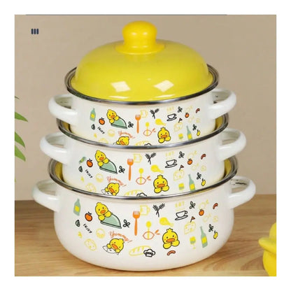 3Piece Exquisite Enamel Cookware Set, Multifunctional Pot Set Including Soup Pot Stew Pot, Tableware, Handmade Fired, Ideal For