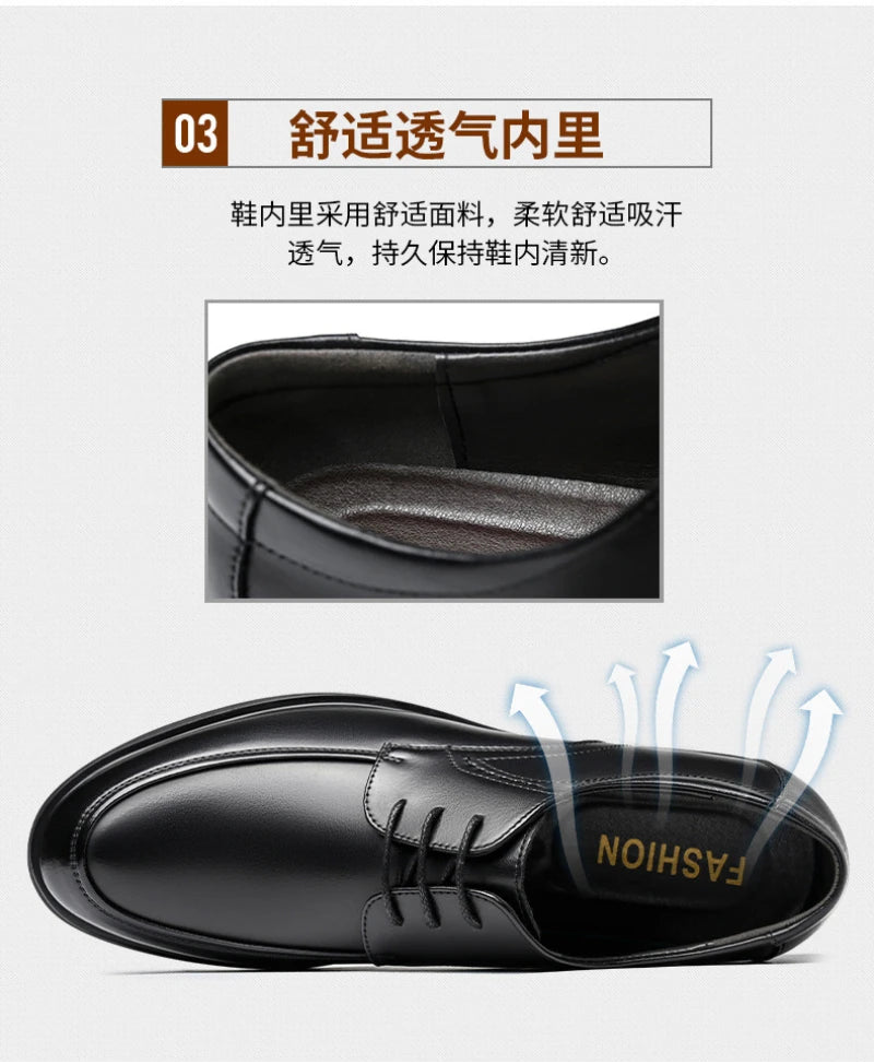 Mens Black Genuine Leather Lace Up Chunky Platform Oxfords Formal Business Office Groom Wedding Daily Wear Shoes Fashion Simple
