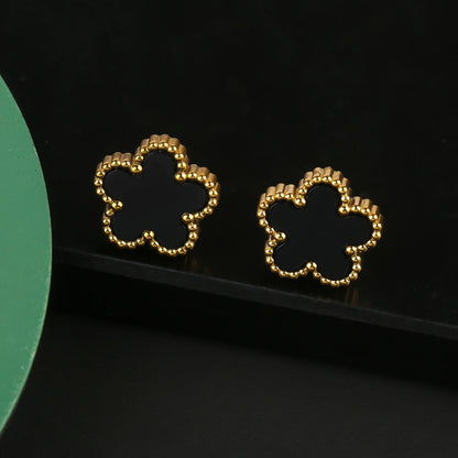 INS Hot Sale Stainless Steel Five Laef Flower Clover Bracelet Jewelry Set Necklace Earrings For Woman Daily Wear Brand Jewelry