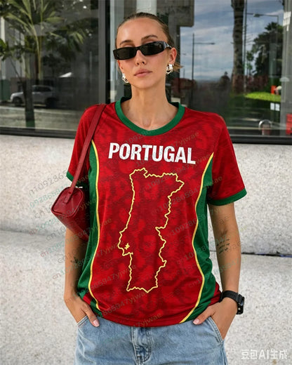 Portugal Soccer Jersey Red Football Fan T-Shirt Fashion Casual Streetwear Top Breathable Sportswear Summer Men Women T-Shirts