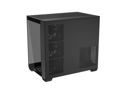 ASUS A32 PLUS Black ATX gaming PC case, support 360mm radiators and 420mm graphics cards, dual-chamber chassis for independent cooling zones, four pre-installed ARGB fans and clean cable management
