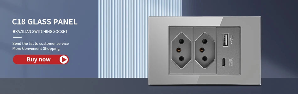 DELEFU 4*2 White Tempered Glass Brazil Standard Outlet with Double USB Type C Wall Power Socket  Switch Tuya Wifi 10A 20A
