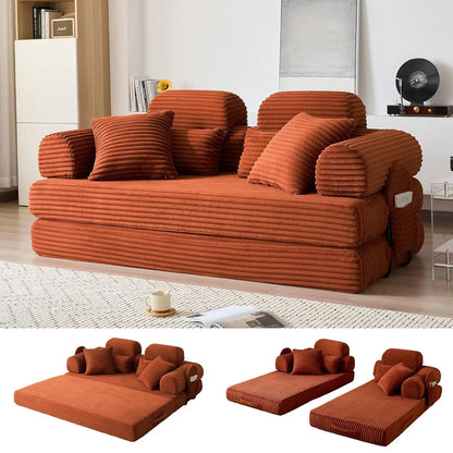 78.8in Convertible Corduroy Sleeper Sofa Bed High Backrest 5-in-1 Side Pocket Living Room No Assembly Removable Washable, Custom