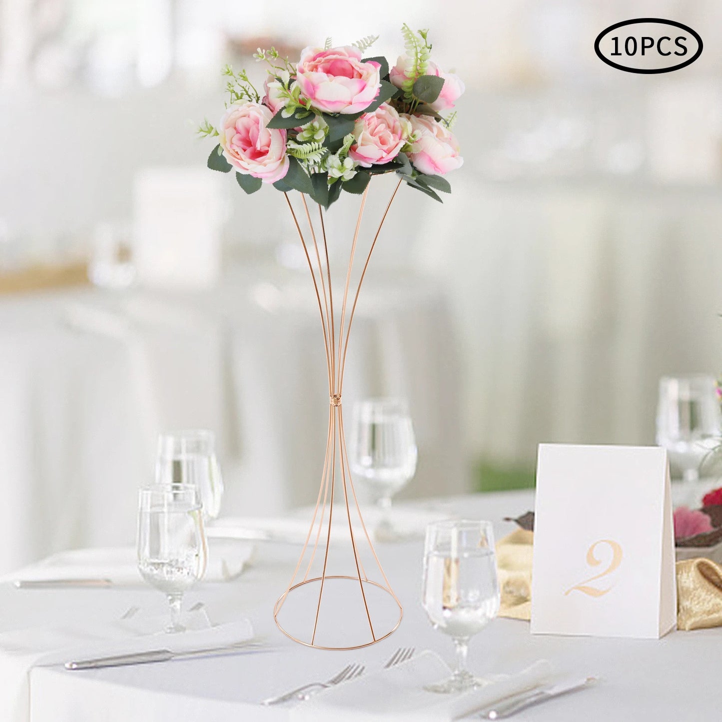 10pcs Golden Vase 80cm for Table Wedding, 31.5inch Metal Wedding Centerpieces Vase, Flower Road Lead Stand Stackable