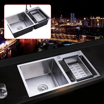 Stainless Steel Double Sink Wash Dishes With Drainer Deep Hidden Sink Bathroom Kitchen Accessories Household Items