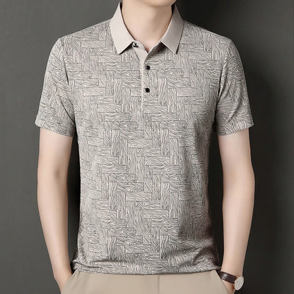 Men's Comfortable Short Sleeve Polo Shirt Weave Pattern Contrast Collar Design 2026 Casual Daily Office Fashion Top