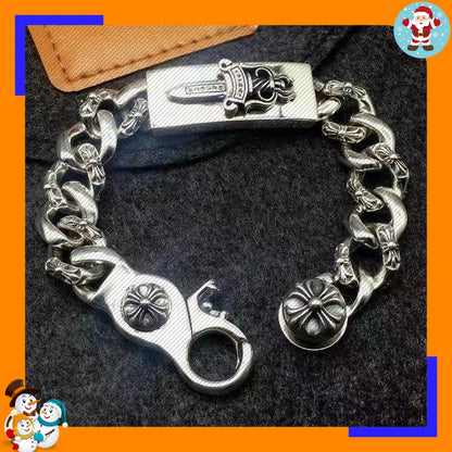 Bracelet Punk Cross Full Flower Domineering Old Sword Hip Hop Rock Fashion Thick Bracelet Men's