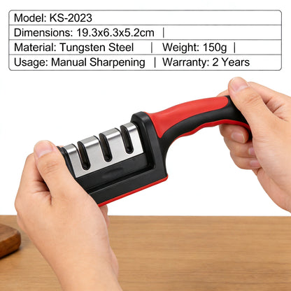 Ergonomic 3 Stage Manual Knife Sharpener Non-Slip Handle Kitchen Knife Sharpening Tool for Home Cooking