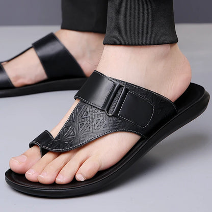 Men's Summer Sandals Breathable Fashion Simple Toe-Thru Soft Flat Bottom Beach Shoes Comfortable Classic Slippers-2502