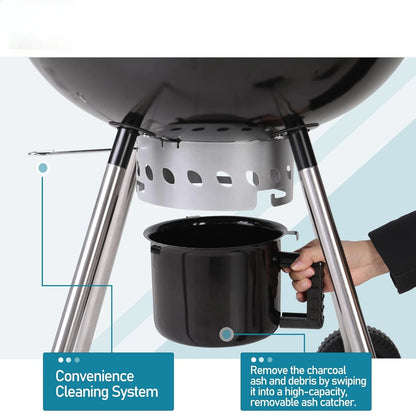 22" Kettle Charcoal Grill, Portable Porcelain-Enameled BBQ Grill with Slide Out Ash Catcher for Outdoor Barbecue, Customized
