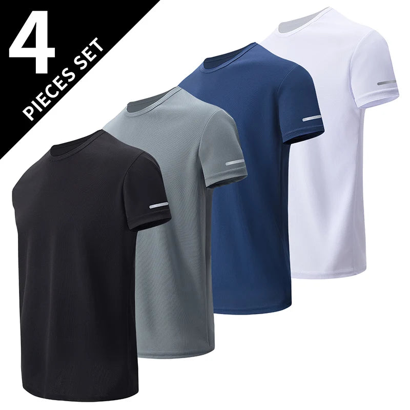 2/4/6Piece Four Seasons Men's Solid Color Round Neck Short Sleeve Top With Printed Cuffs Youth Sports And Leisure T-shirt trendy