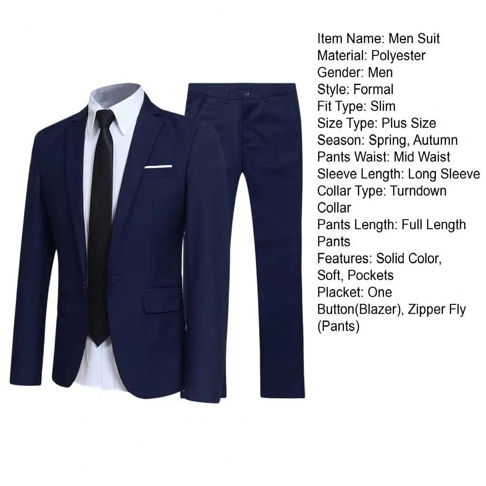 Men Pants Two Pieces Set Commuting Loose Leisure Fashion Office Business Suit Wedding Wear Lapel Formal Groom Suit Set