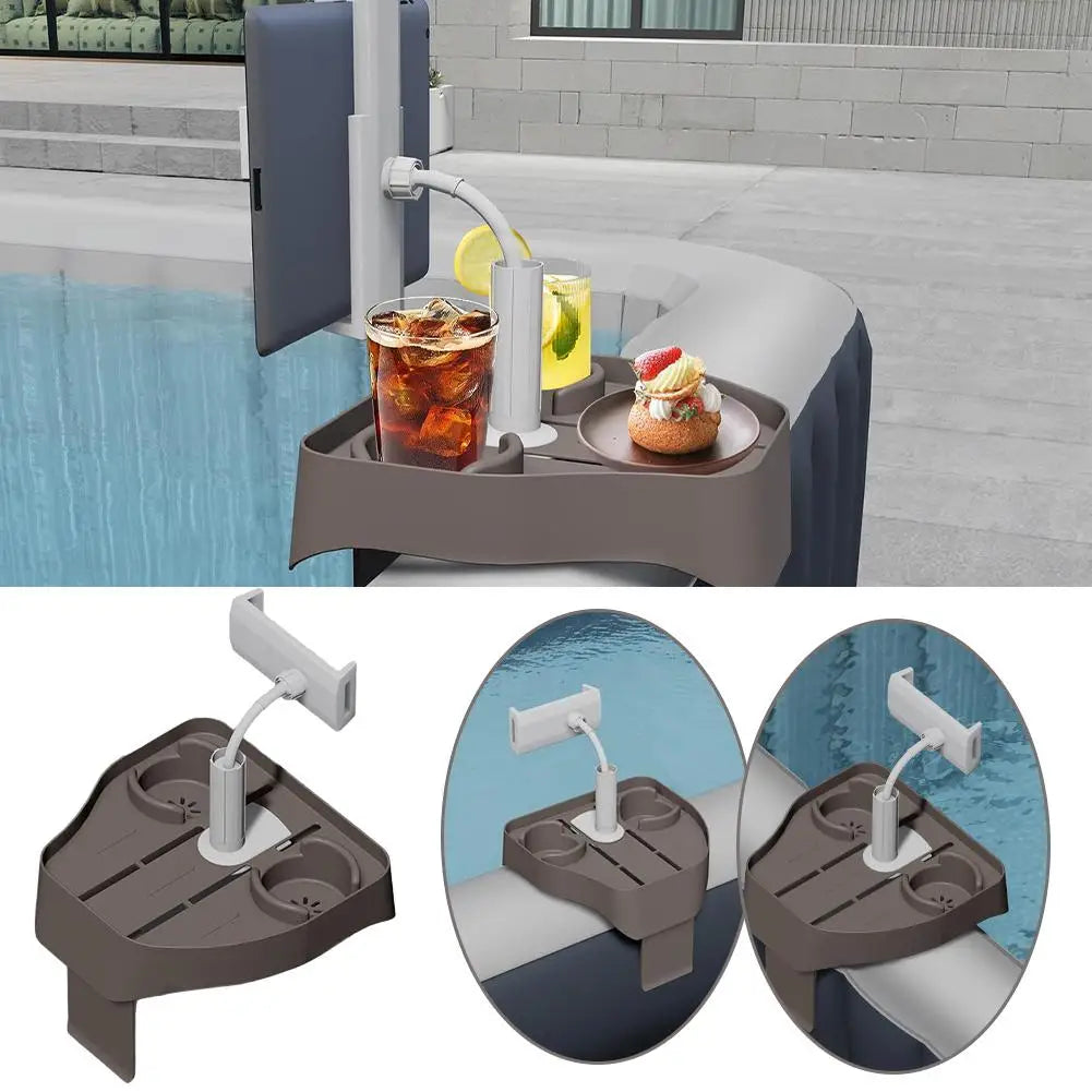 Adjustable Hot Tub Tray Table With Cup Holder Phone Stand For Outdoor Inflatable Pools Spas Pool Beverage Shelving V4i5