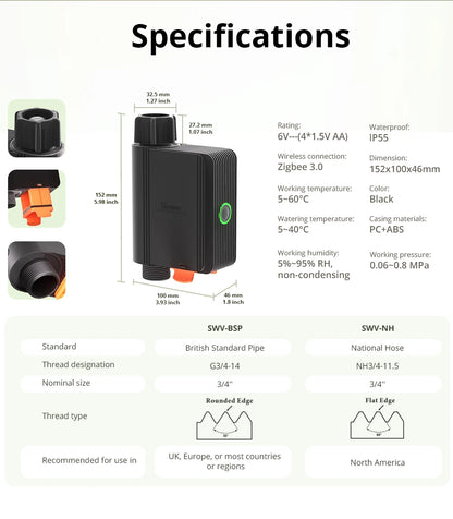 SONOFF SWV Zigbee Smart Water Valve IP55 Automatic Irrigation Easy Install Remote Control Time Schedule via eWeLink Alexa Google