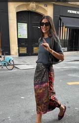 Printed Satin Wrap Midi Skirt